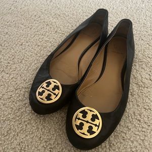 Black Tory Burch Flats with Gold Logo